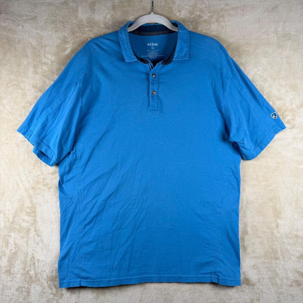 Kuhl Wildfibre Organic Cotton Polo Shirt Mens XL Blue Short Sleeve Hiking Gorp